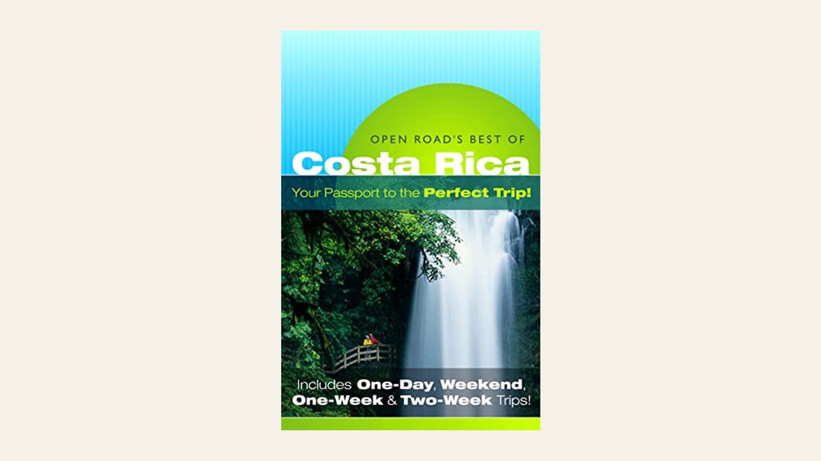 Portada de Best of Costa Rica, de Open Road, con una catarata en el bosque