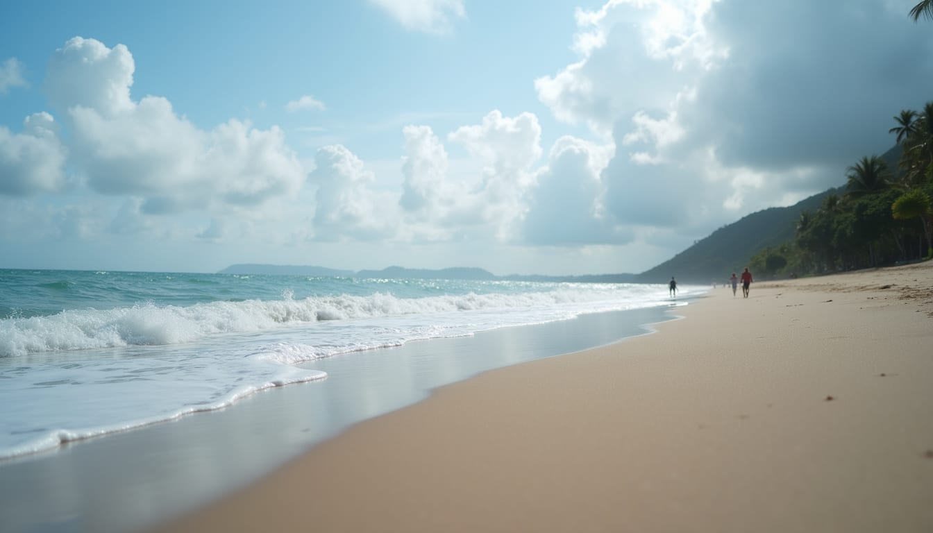 A quiet beach at Manuel Antonio with gentle waves reaching the sand