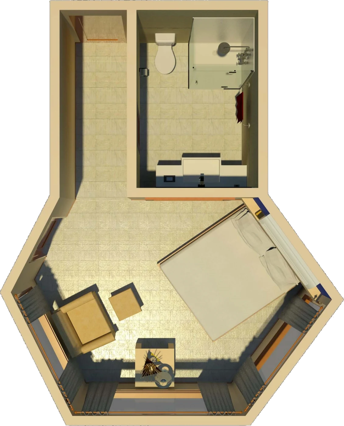 Render 3D del plano de la suite The Lux